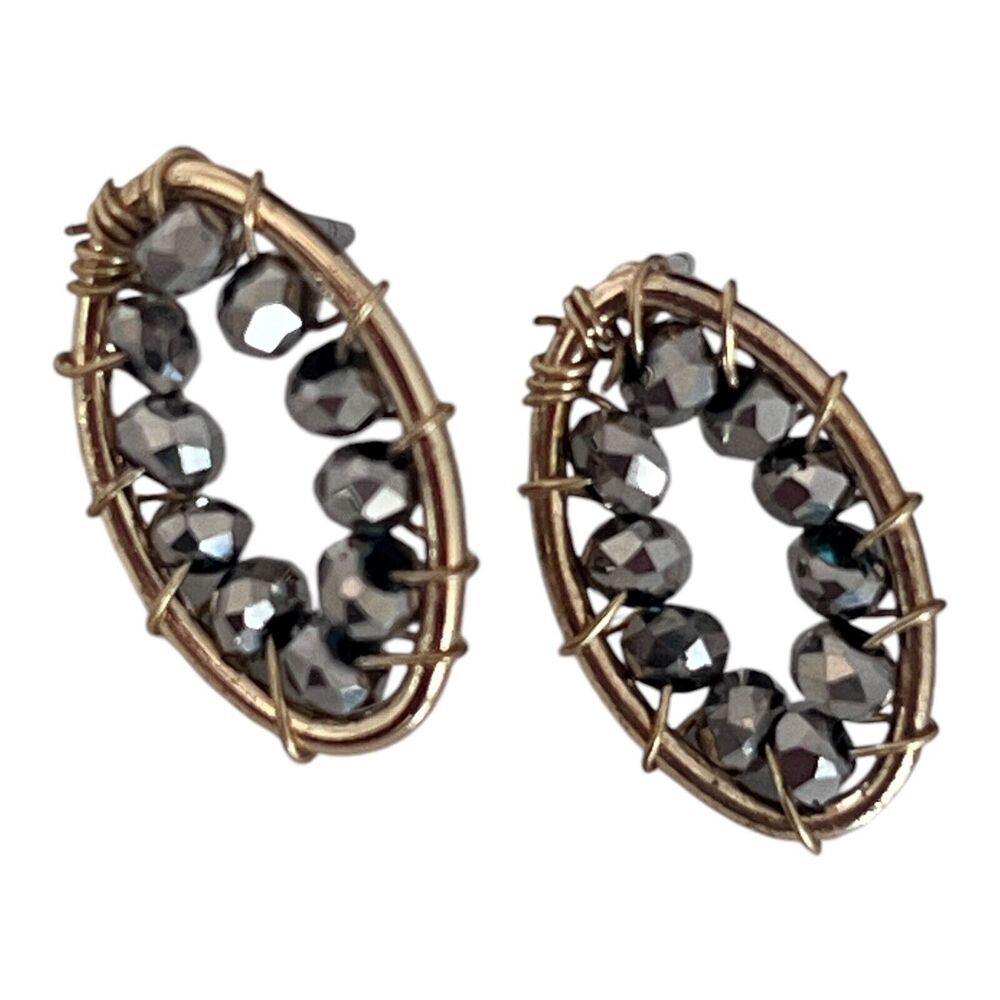 New Earrings Gold Tone Hematite Beads Stud - 8I